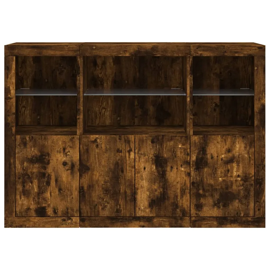 Buffets avec lumières LED 3 pcs chêne fumé bois d'ingénierie - 6
