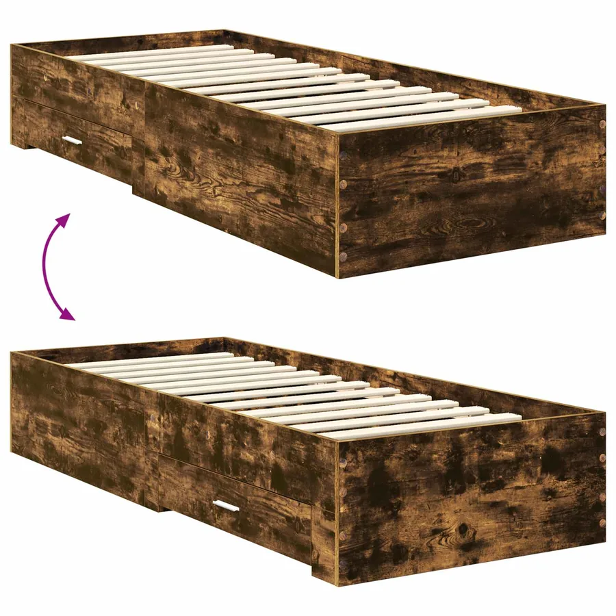 Cadre de lit Chêne Fumé et Argent 75 x 190 cm Bois d'ingénierie - 12