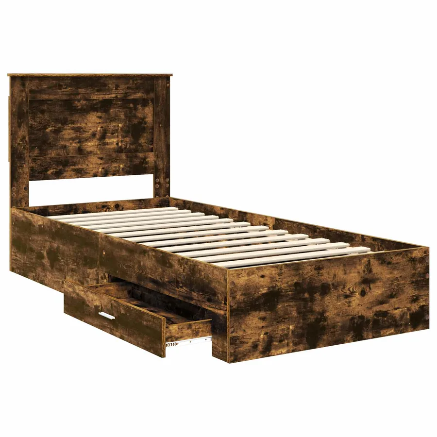Cadre de lit Chêne Fumé et Argent 75 x 190 cm Bois d'ingénierie - 5