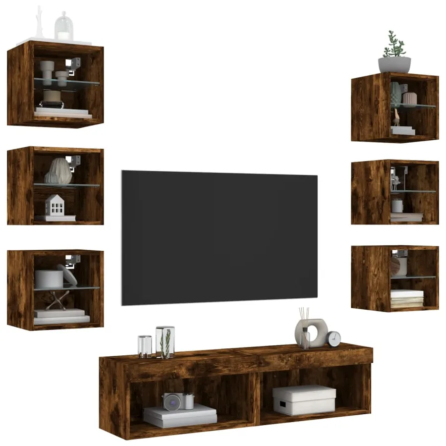 Unités murales TV avec LED 8 pcs chêne fumé bois d'ingénierie - 4