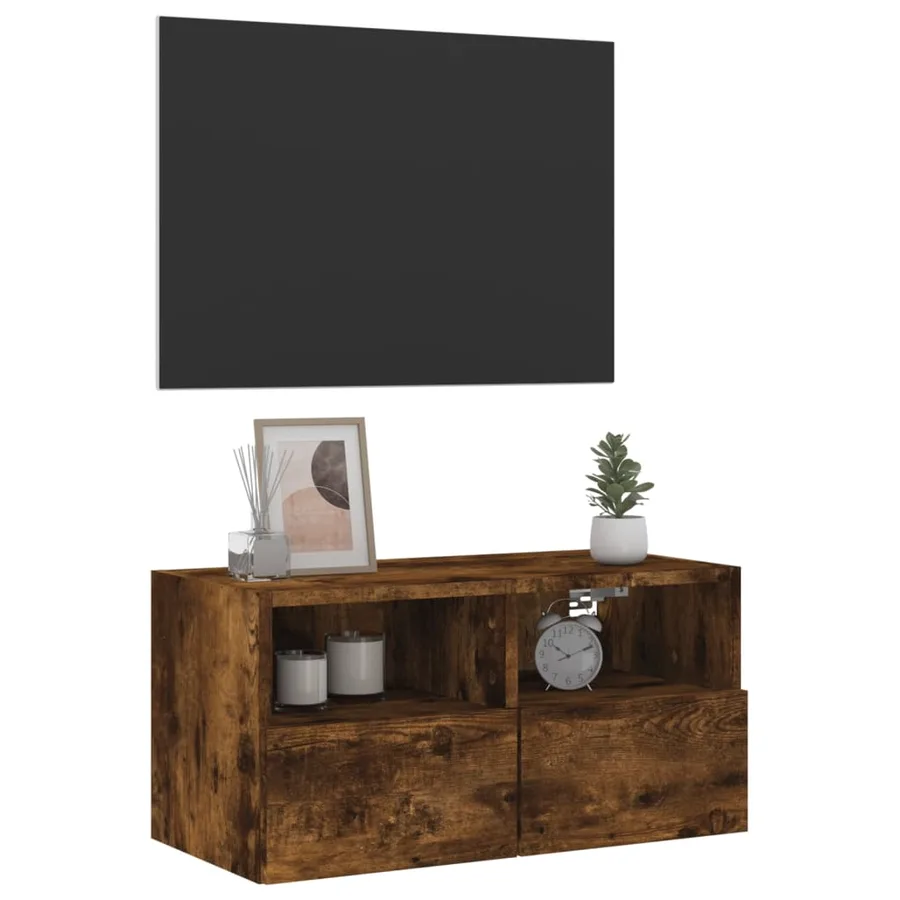 Meuble TV mural chêne fumé 60x30x30 cm bois d'ingénierie - 5