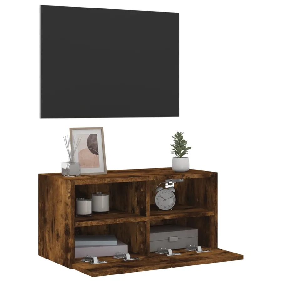Meuble TV mural chêne fumé 60x30x30 cm bois d'ingénierie - 6