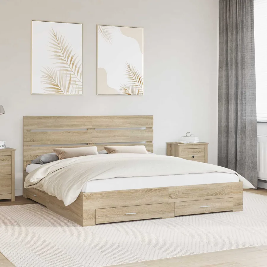 Cadre de lit Chêne Sonoma 200 x 200 cm Bois d'ingénierie