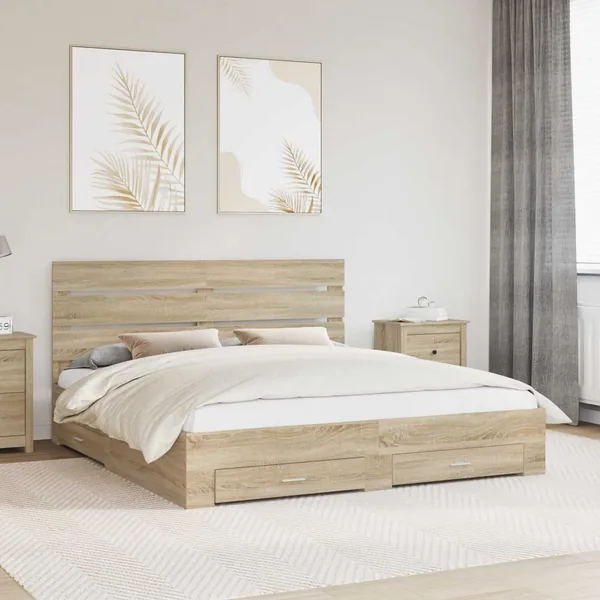 Cadre de lit Chêne Sonoma 200 x 200 cm Bois d'ingénierie