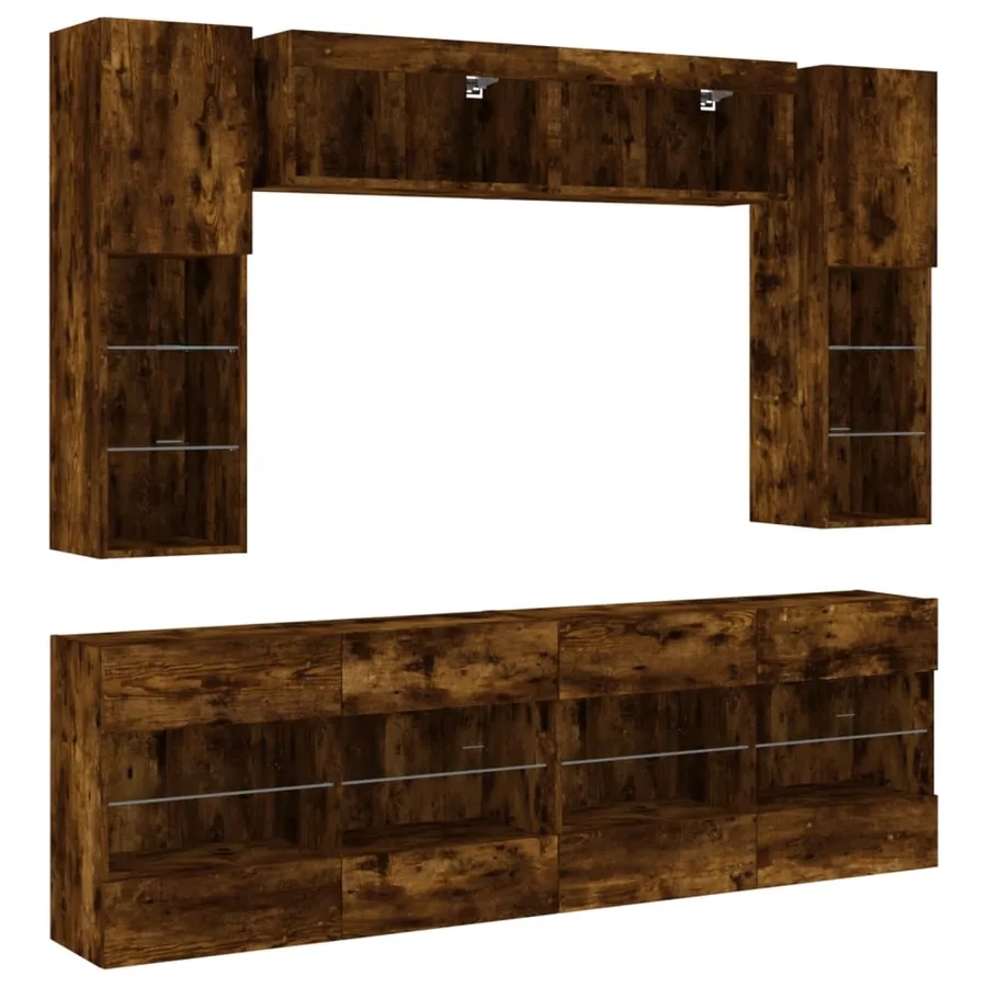 Ensemble de meubles TV muraux 6pcs et lumières LED chêne fumé - 3
