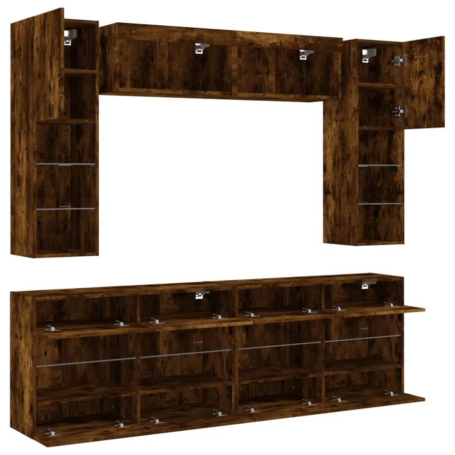 Ensemble de meubles TV muraux 6pcs et lumières LED chêne fumé - 7
