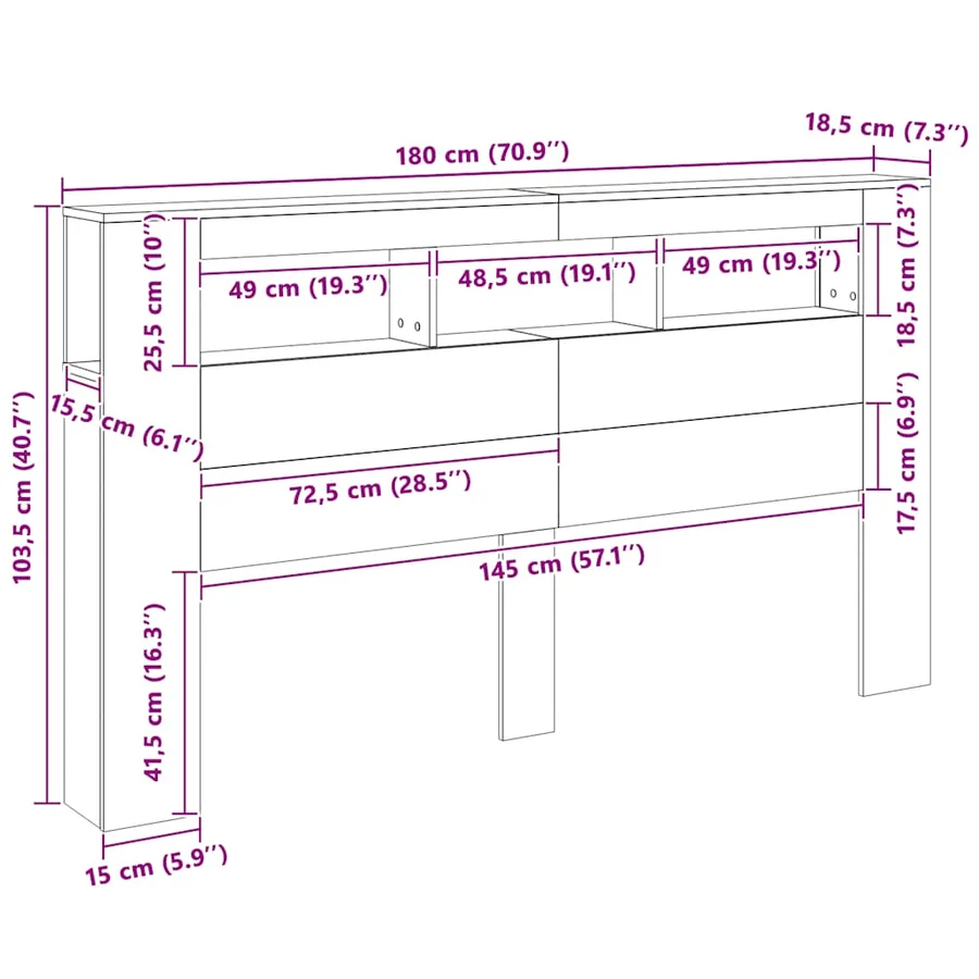 Tête de lit à LED chêne fumé 180x18,5x103,5cm bois d'ingénierie - 14