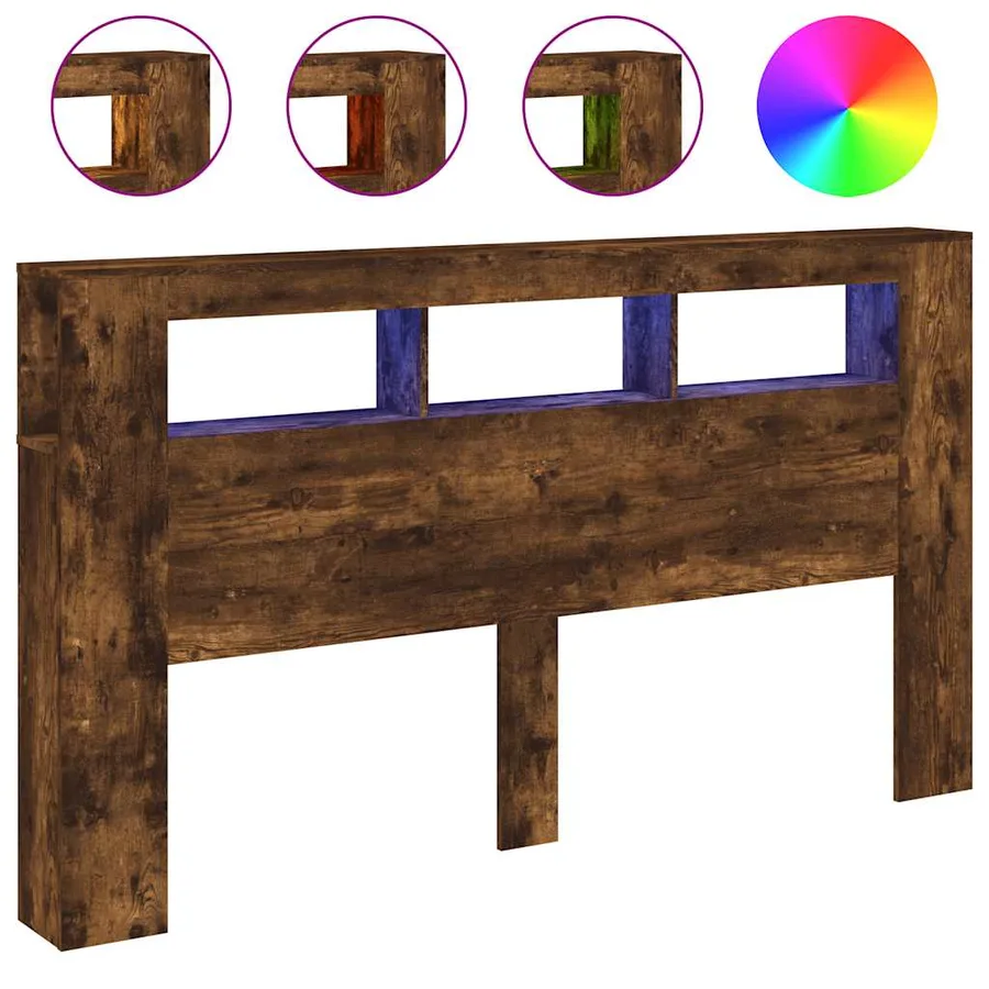 Tête de lit à LED chêne fumé 180x18,5x103,5cm bois d'ingénierie - 2