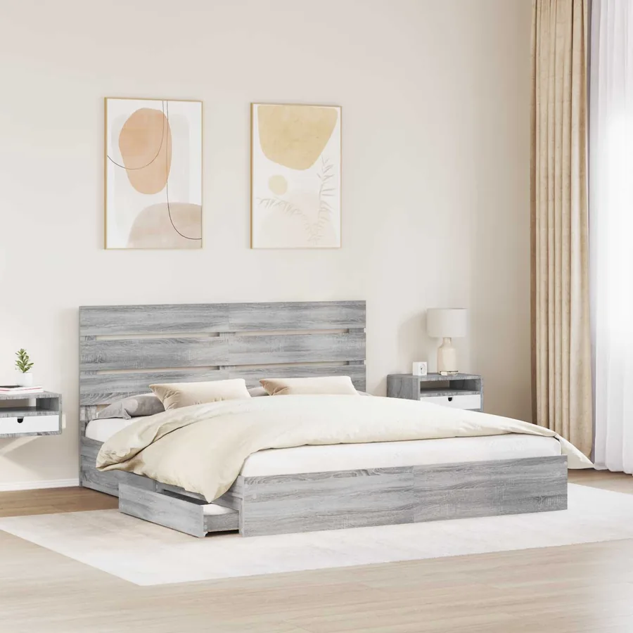 Lit de Rangement Gris Sonoma 200 x 200 cm Bois d'ingénierie - 3