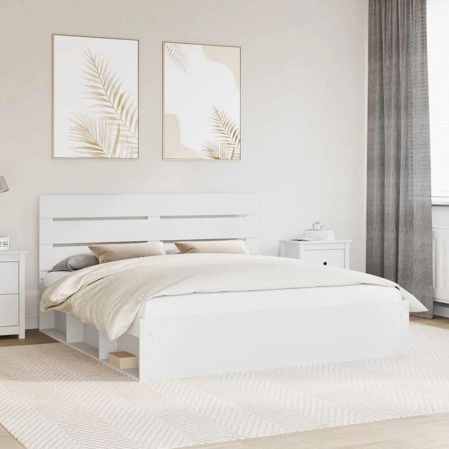 Cadre de lit Blanc 200 x 200 cm Bois de pin massif