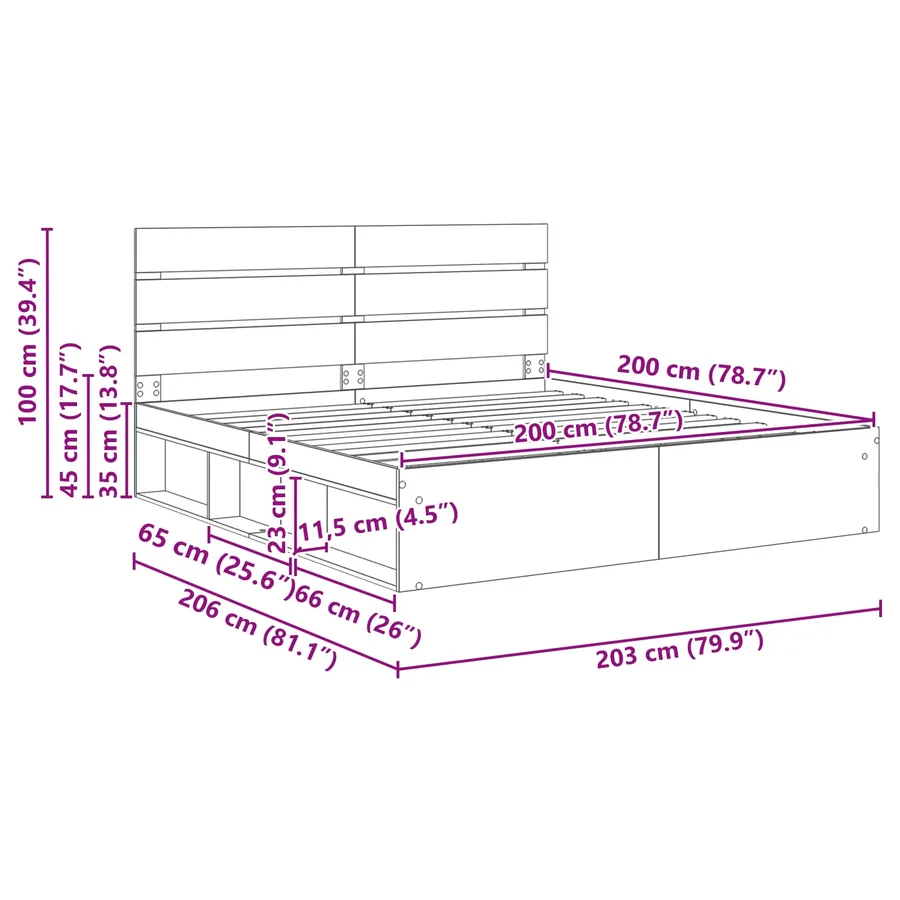 Cadre de lit Blanc 200 x 200 cm Bois de pin massif - 13
