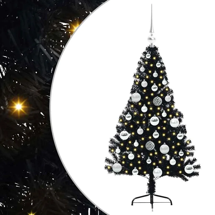 Sapin de Noël artificiel pré-éclairé Noir 120 cm PVC - 2