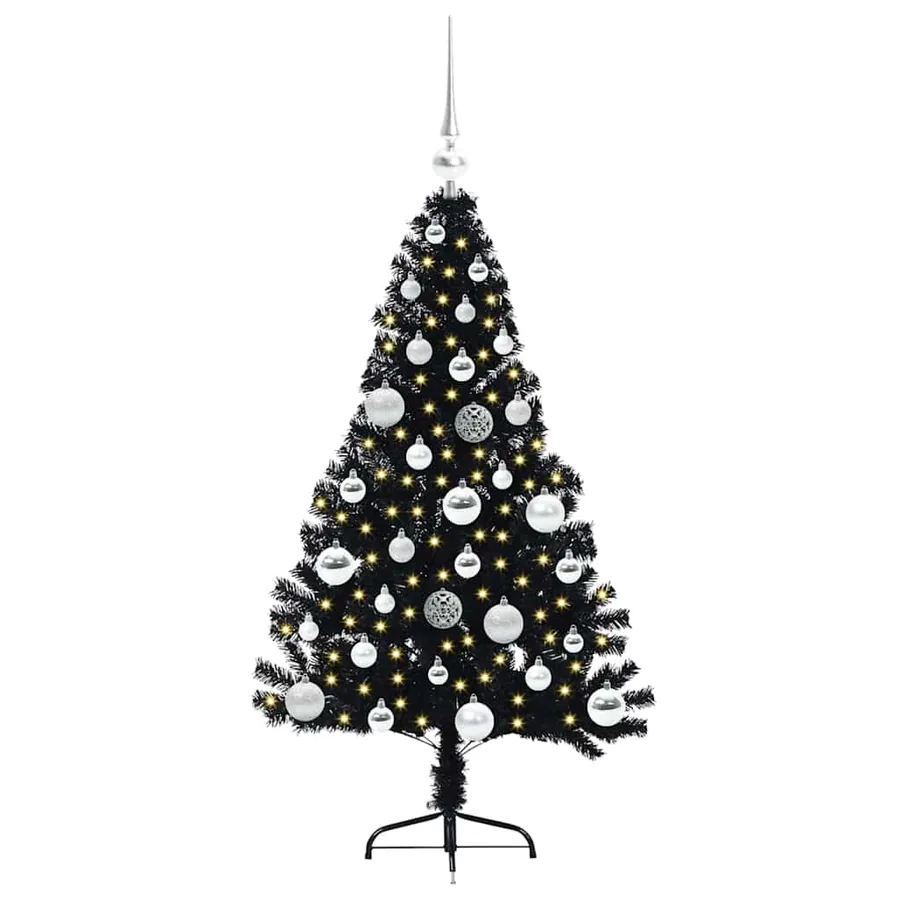 Sapin de Noël artificiel pré-éclairé Noir 120 cm PVC - 3