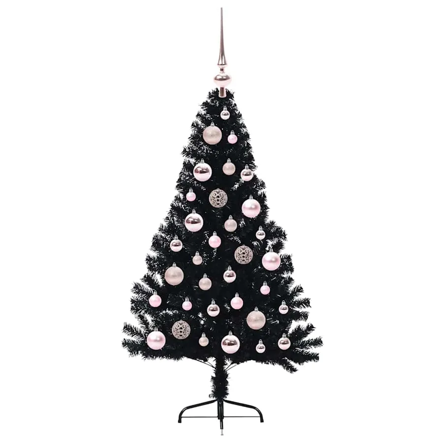 Sapin de Noël artificiel pré-éclairé Noir 120 cm PVC - 4