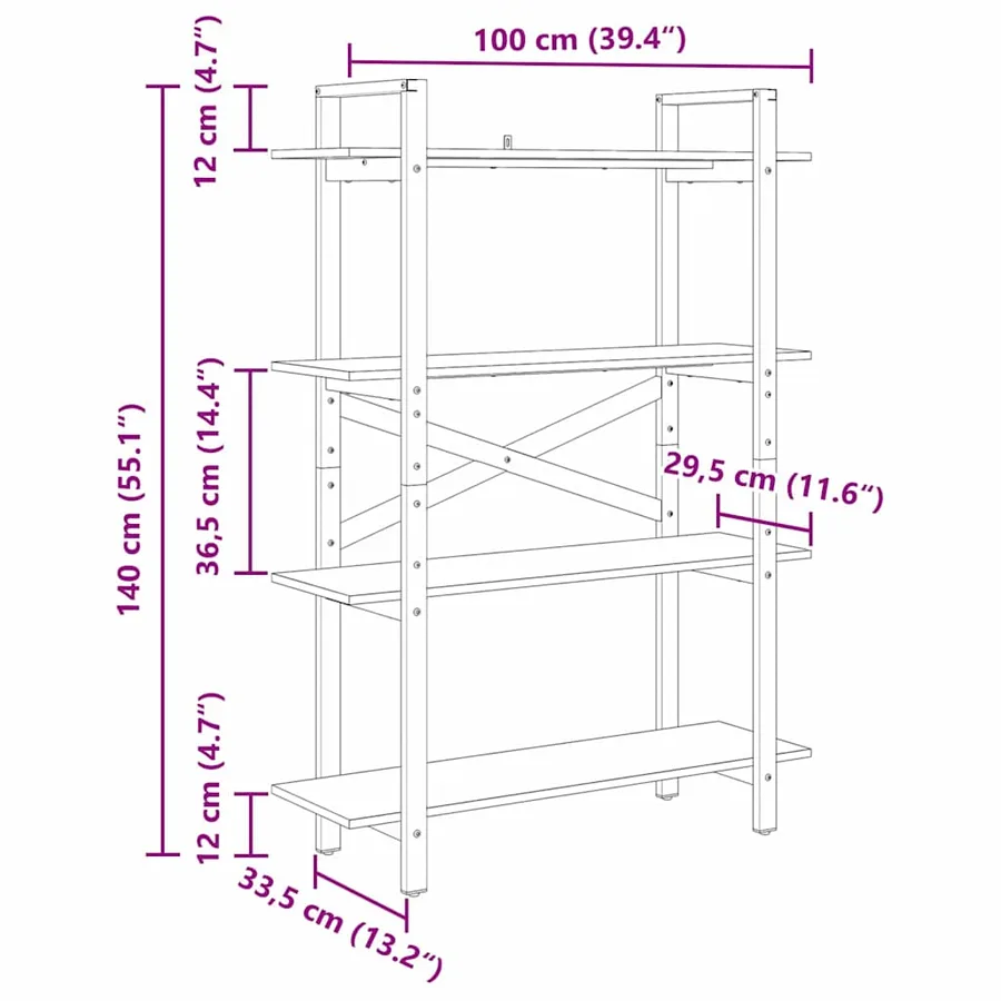 Étagère Chêne noir 100 x 33,5 x 140 cm Bois d'ingénierie - 11