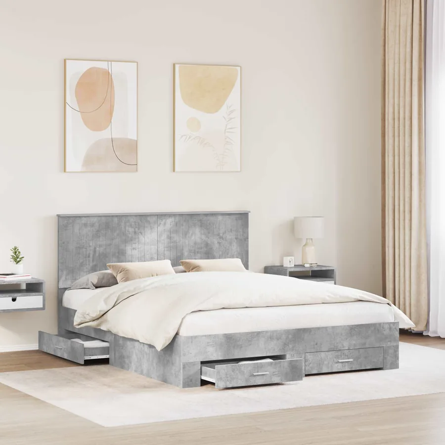 Cadre de lit Gris béton 160 x 200 cm Bois d'ingénierie - 3
