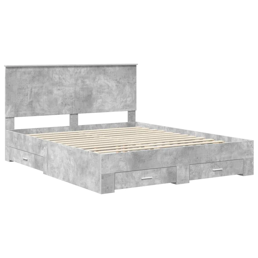 Cadre de lit Gris béton 160 x 200 cm Bois d'ingénierie - 4