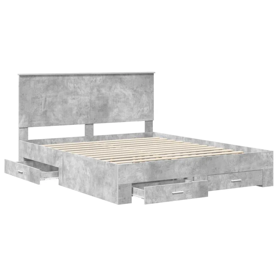 Cadre de lit Gris béton 160 x 200 cm Bois d'ingénierie - 5