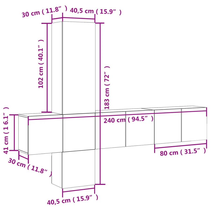 Unités murales TV 5 pcs gris béton bois d'ingénierie - 14