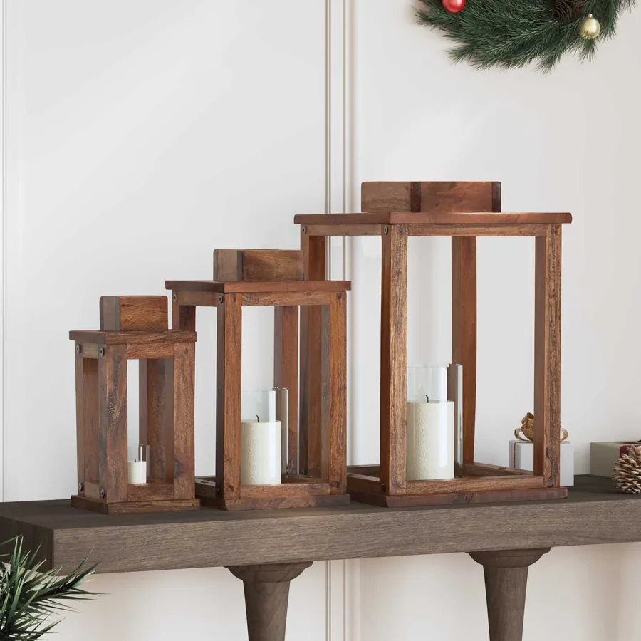Lanterne 3 pcs Naturel Bois d'Acajou