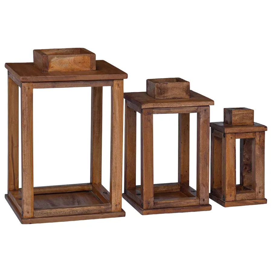 Lanterne 3 pcs Naturel Bois d'Acajou - 10