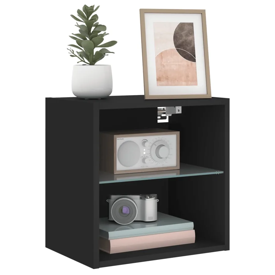 Table de chevet murale avec lumières LED noir - 15