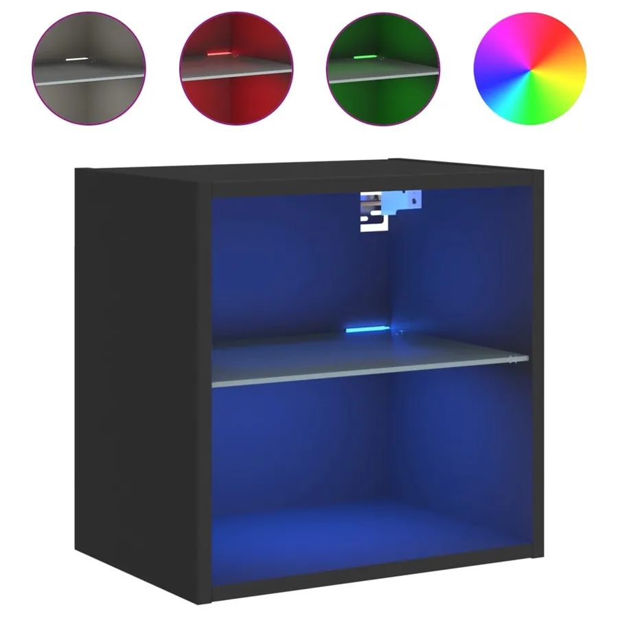 Table de chevet murale avec lumières LED noir - 2