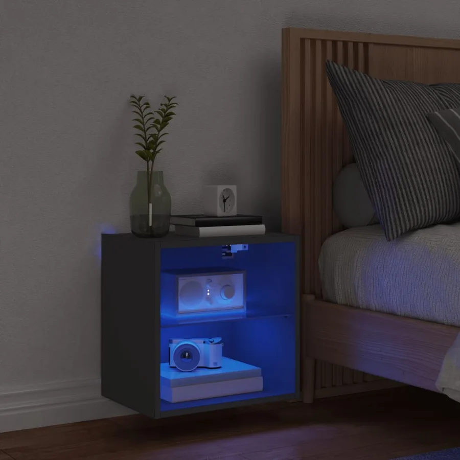 Table de chevet murale avec lumières LED noir - 3