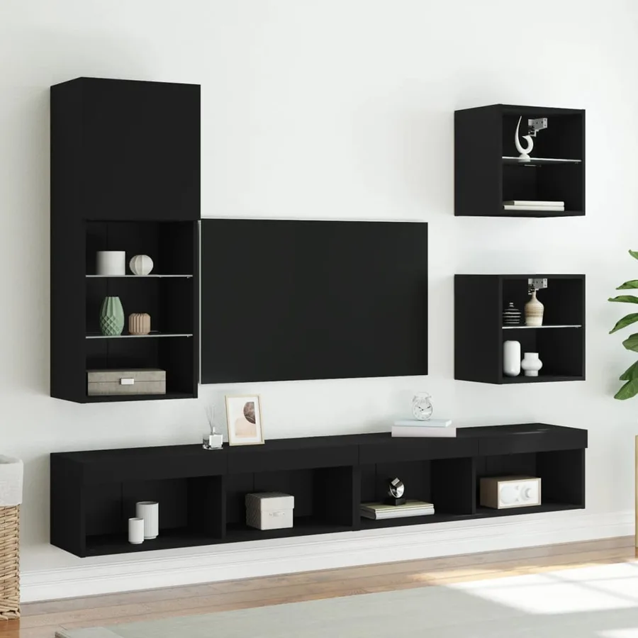 Table de chevet murale avec lumières LED noir - 5