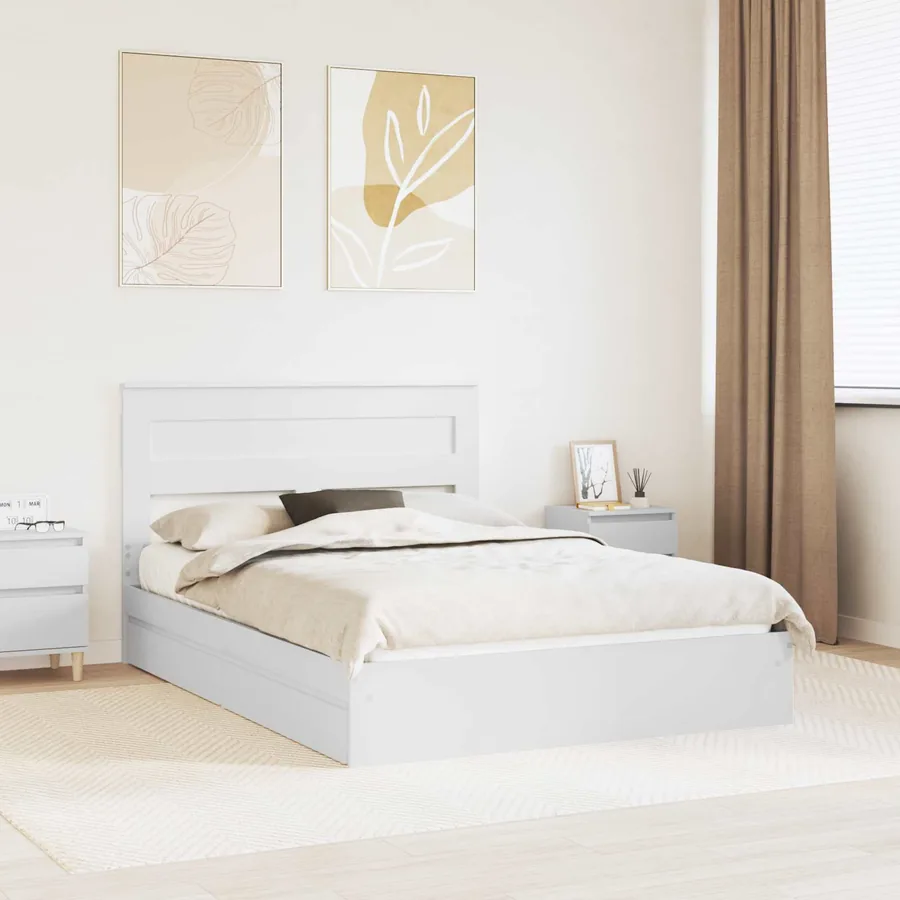 Lit de Rangement Blanc 160 x 200 cm Bois d'ingénierie