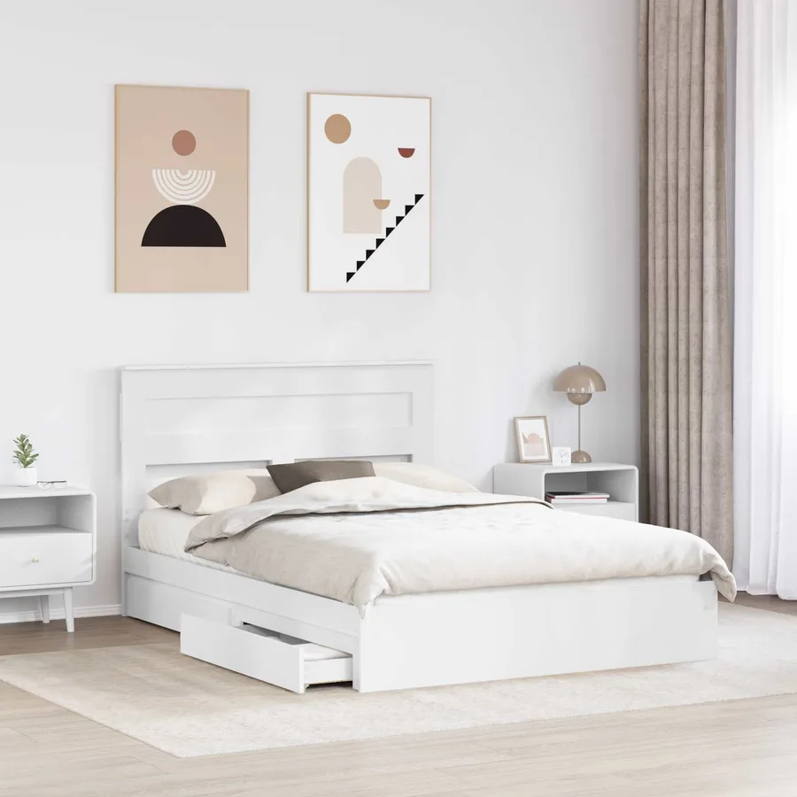 Lit de Rangement Blanc 160 x 200 cm Bois d'ingénierie - 3