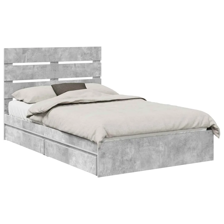 Lit de Rangement Gris béton 135 x 190 cm Bois d'ingénierie - 2