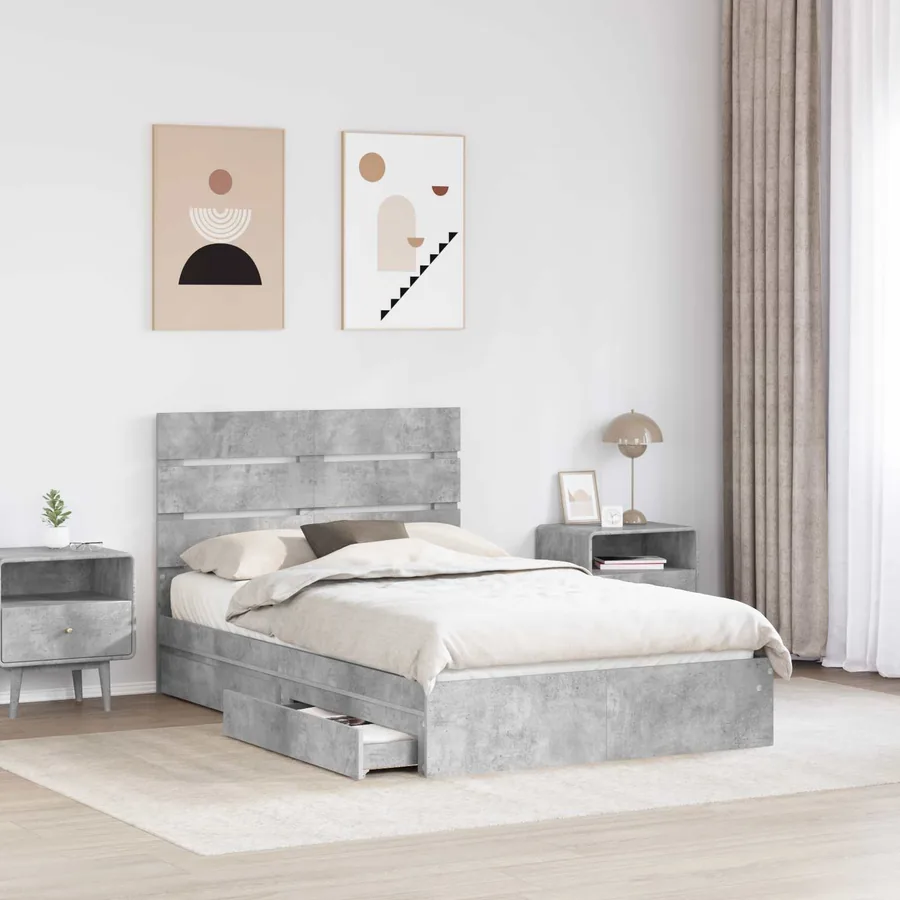 Lit de Rangement Gris béton 135 x 190 cm Bois d'ingénierie - 3