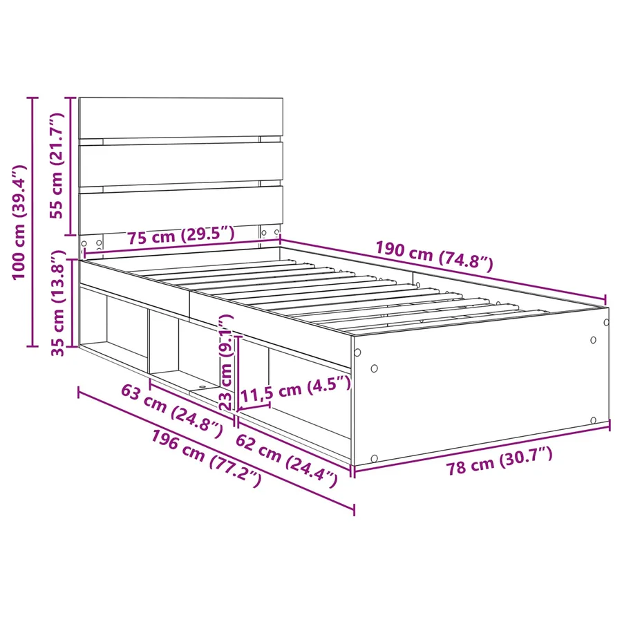 Cadre de lit Blanc 75 x 190 cm Bois de pin massif - 13
