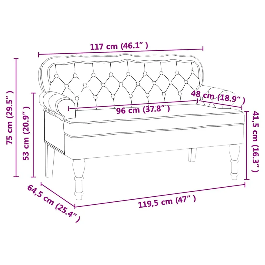 Banc Chesterfield Blanc 119,5 x 64,5 x 75 cm Cuir synthétique - 11