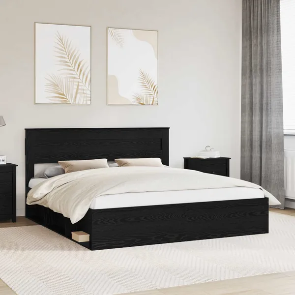 Cadre de lit avec stockage Noir 200 x 200 cm Bois de pin massif