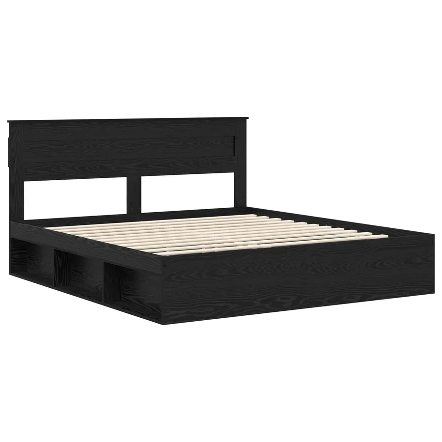 Cadre de lit avec stockage Noir 200 x 200 cm Bois de pin massif - 4