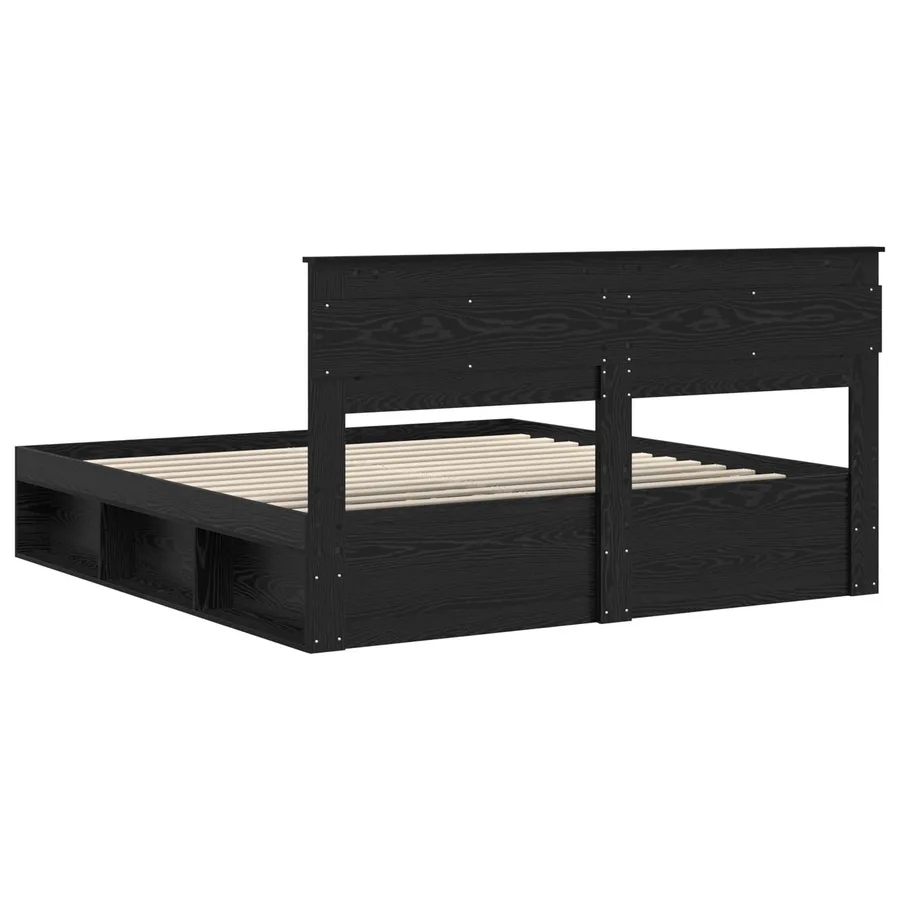 Cadre de lit avec stockage Noir 200 x 200 cm Bois de pin massif - 9