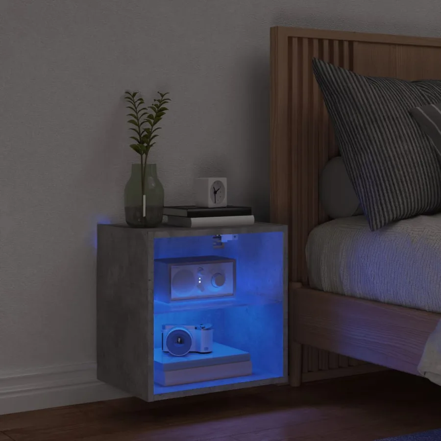 Table de chevet murale avec lumières LED gris béton - 3