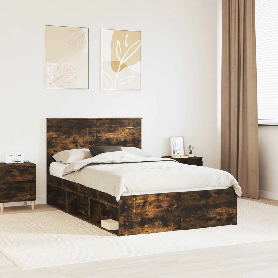 Cadre de lit Chêne fumé 120 x 190 cm Bois de pin massif