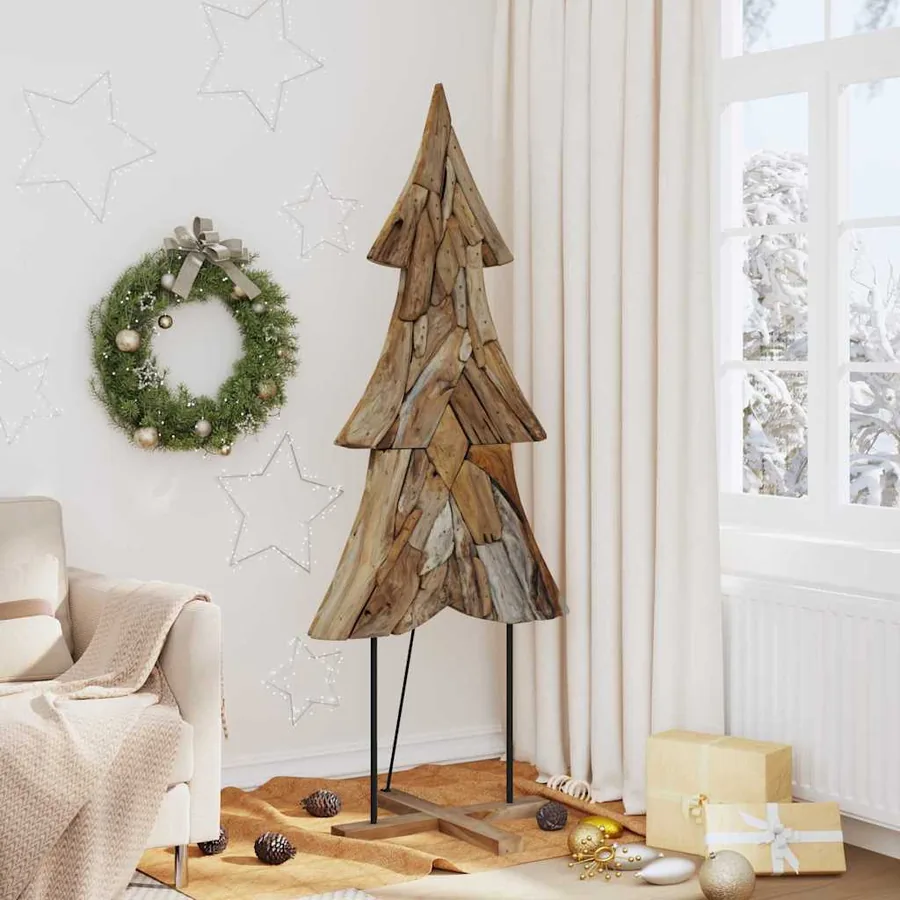 Sapin de Noël avec support Marron 181,5 cm Bois de teck solide