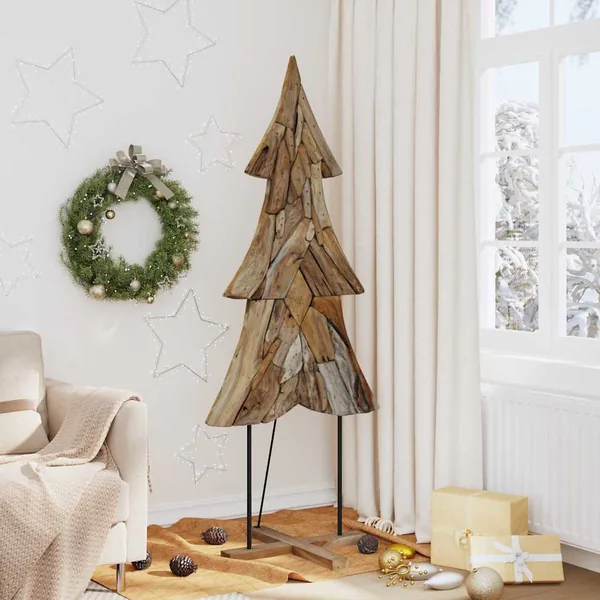 Sapin de Noël avec support Marron 181,5 cm Bois de teck solide