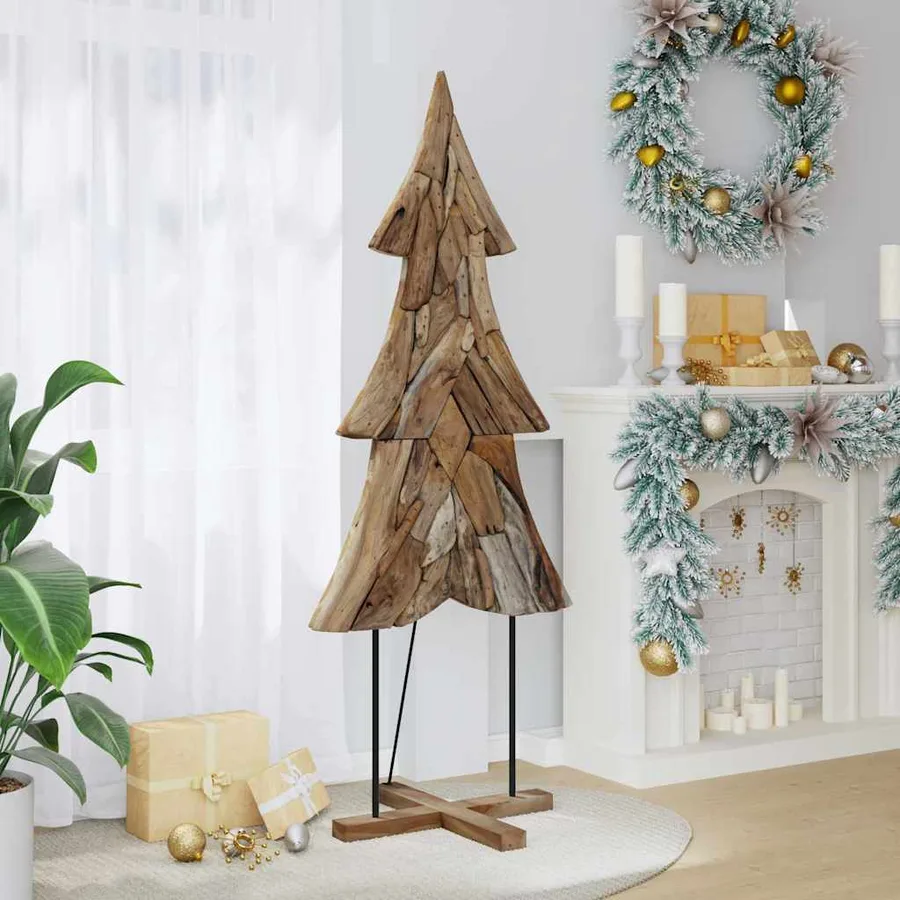 Sapin de Noël avec support Marron 181,5 cm Bois de teck solide - 3