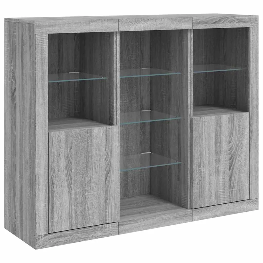 Buffets avec lumières LED 3 pcs sonoma gris bois d'ingénierie - 5