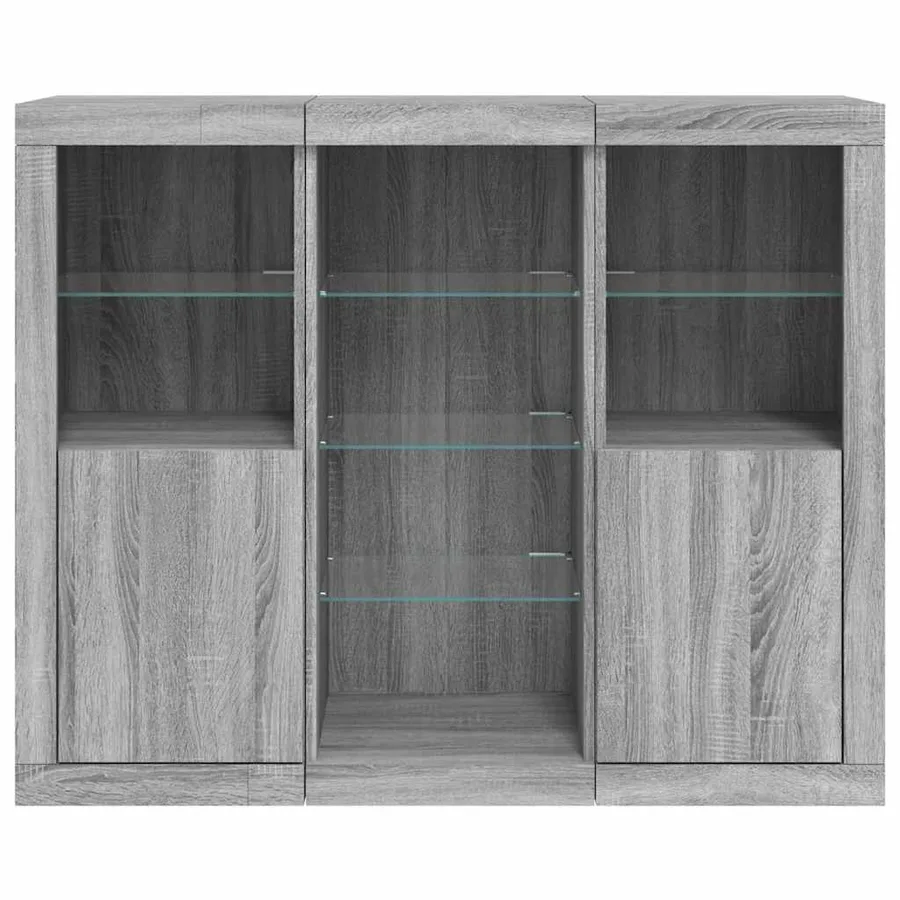 Buffets avec lumières LED 3 pcs sonoma gris bois d'ingénierie - 6