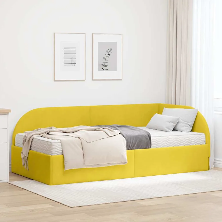 Cadre de lit d'angle avec matelas 2 pcs Jaune Velours
