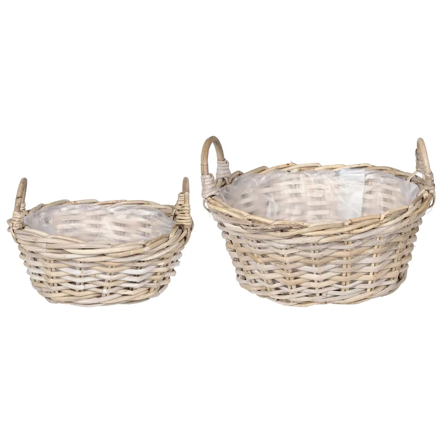 Panier de Plante avec stockage 2 pc Gris naturel Rattan Kubu - 2