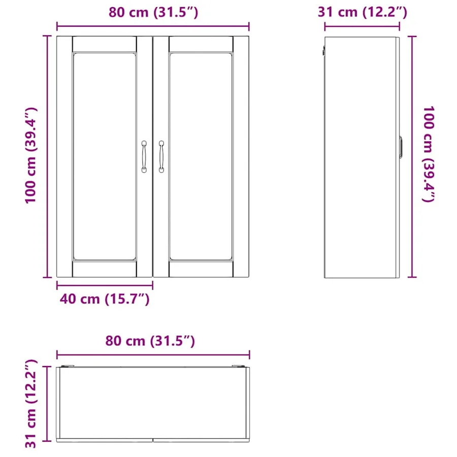 Cabinet en verre mural LUCCA Bois ancien 80 x 31 x 100 cm - 12