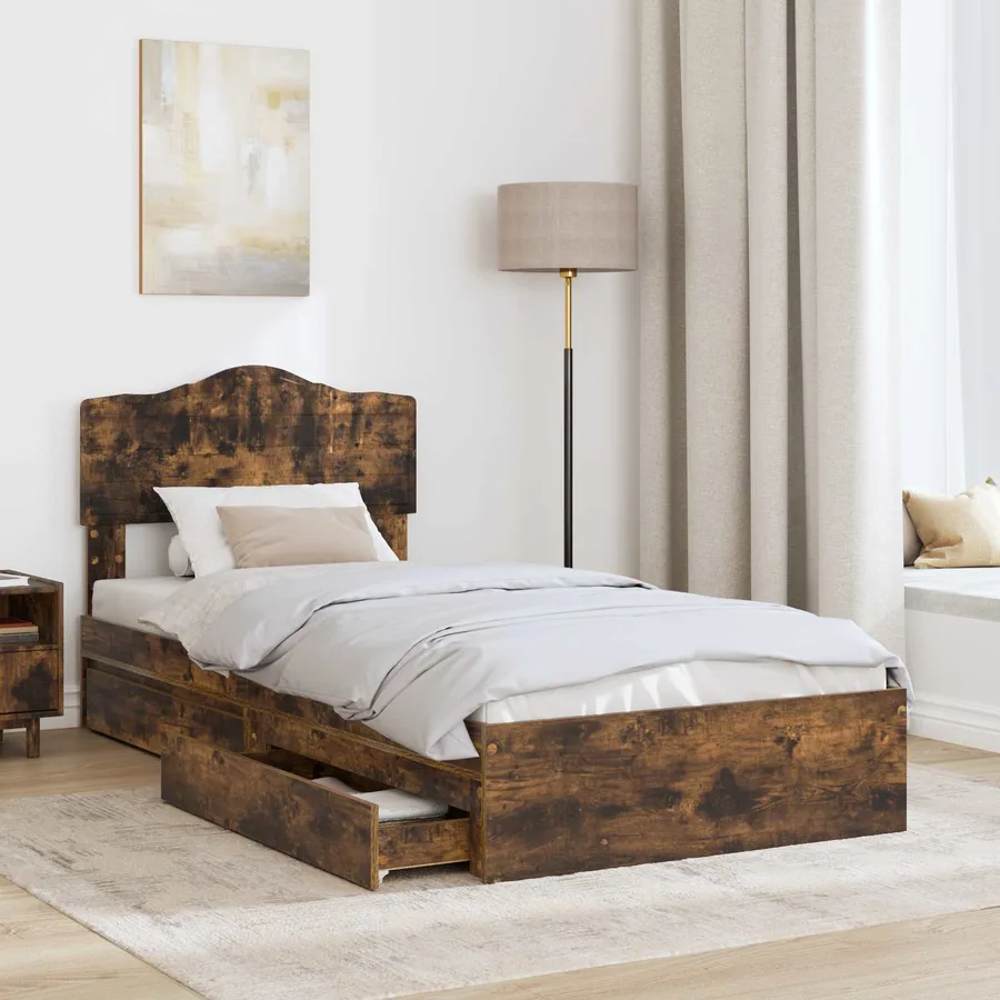 Lit de Rangement Chêne fumé 100 x 200 cm Bois d'ingénierie - 3