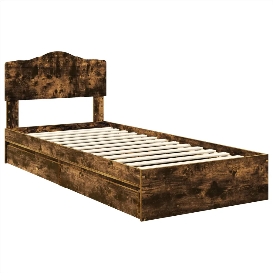 Lit de Rangement Chêne fumé 100 x 200 cm Bois d'ingénierie - 4